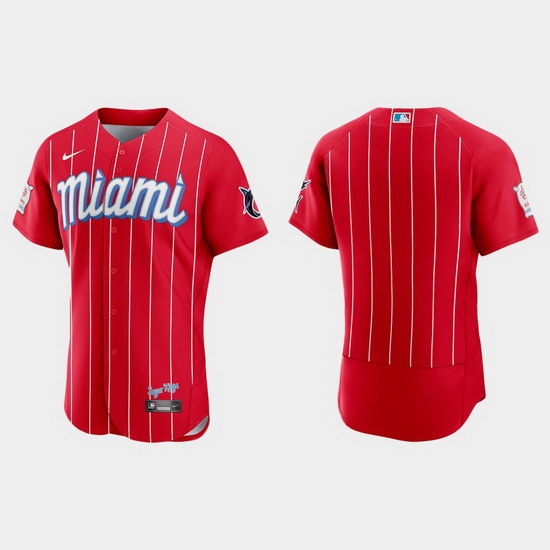 Miami Marlins Men Nike 2021 City Connect Authentic MLB Jersey Red Miami Marlins Men Nike 2021 City Connect Authentic MLB Jersey Red
