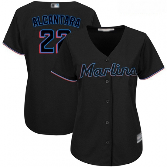 Marlins #22 Sandy Alcantara Black Alternate Women Stitched Baseball Jersey Marlins #22 Sandy Alcantara Black Alternate Women Stitched Baseball Jersey