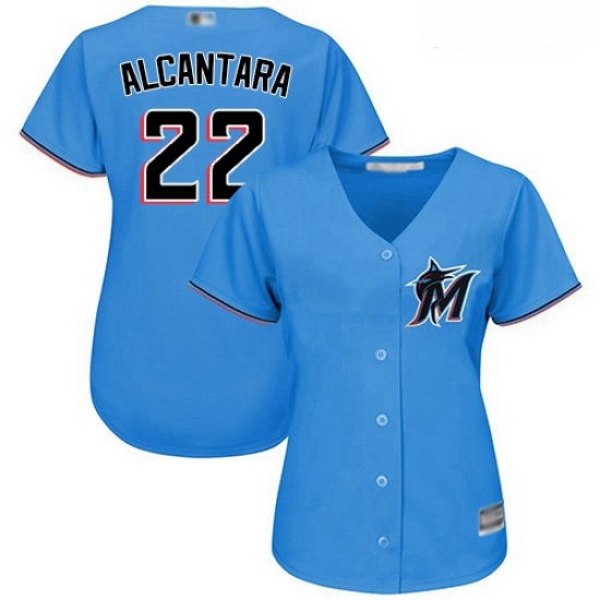 Marlins #22 Sandy Alcantara Blue Alternate Women Stitched Baseball Jersey Marlins #22 Sandy Alcantara Blue Alternate Women Stitched Baseball Jersey