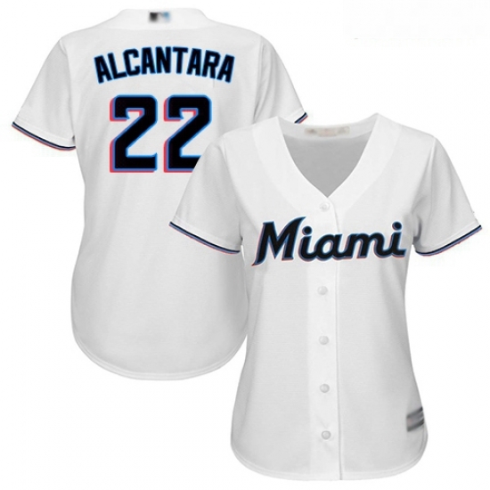 Marlins #22 Sandy Alcantara White Home Women Stitched Baseball Jersey Marlins #22 Sandy Alcantara White Home Women Stitched Baseball Jersey