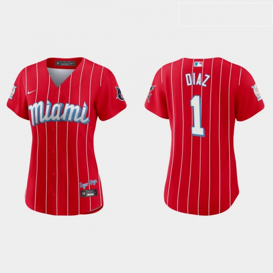 Miami Marlins 1 Isan Diaz Women Nike 2021 City Connect Authentic MLB Jersey Red Miami Marlins 1 Isan Diaz Women Nike 2021 City Connect Authentic MLB Jersey Red