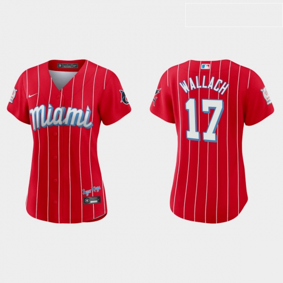 Miami Marlins 17 Chad Wallach Women Nike 2021 City Connect Authentic MLB Jersey Red Miami Marlins 17 Chad Wallach Women Nike 2021 City Connect Authentic MLB Jersey Red