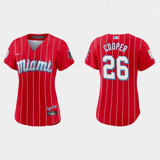 Miami Marlins 26 Garrett Cooper Women Nike 2021 City Connect Authentic MLB Jersey Red Miami Marlins 26 Garrett Cooper Women Nike 2021 City Connect Authentic MLB Jersey Red