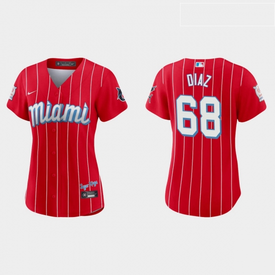 Miami Marlins 68 Lewin Diaz Women Nike 2021 City Connect Authentic MLB Jersey Red Miami Marlins 68 Lewin Diaz Women Nike 2021 City Connect Authentic MLB Jersey Red