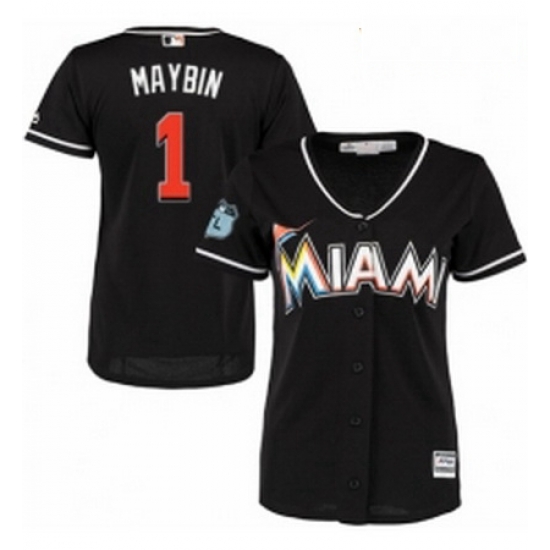 Womens Majestic Miami Marlins 1 Cameron Maybin Authentic Black Alternate 2 Cool Base MLB Jersey Womens Majestic Miami Marlins 1 Cameron Maybin Authentic Black Alternate 2 Cool Base MLB Jersey