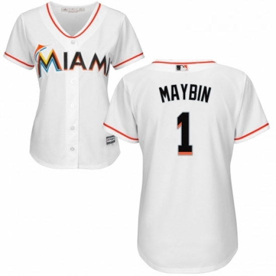 Womens Majestic Miami Marlins 1 Cameron Maybin Authentic White Home Cool Base MLB Jersey Womens Majestic Miami Marlins 1 Cameron Maybin Authentic White Home Cool Base MLB Jersey