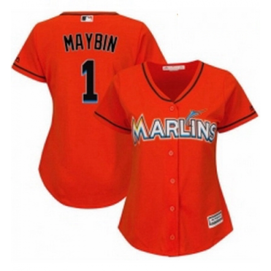 Womens Majestic Miami Marlins 1 Cameron Maybin Replica Orange Alternate 1 Cool Base MLB Jersey Womens Majestic Miami Marlins 1 Cameron Maybin Replica Orange Alternate 1 Cool Base MLB Jersey
