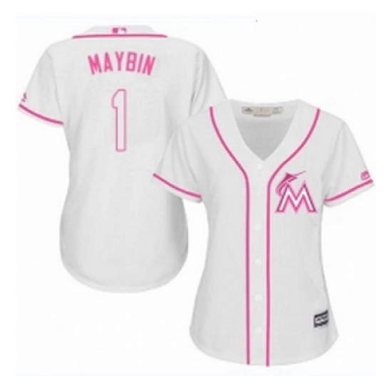 Womens Majestic Miami Marlins 1 Cameron Maybin Replica White Fashion Cool Base MLB Jersey Womens Majestic Miami Marlins 1 Cameron Maybin Replica White Fashion Cool Base MLB Jersey