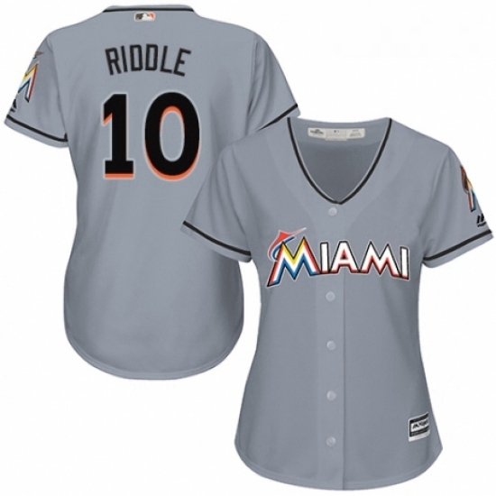 Womens Majestic Miami Marlins 10 JT Riddle Authentic Grey Road Cool Base MLB Jersey Womens Majestic Miami Marlins 10 JT Riddle Authentic Grey Road Cool Base MLB Jersey
