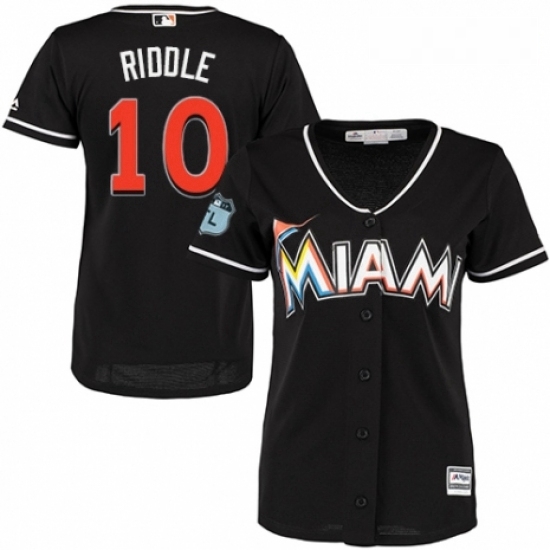 Womens Majestic Miami Marlins 10 JT Riddle Replica Black Alternate 2 Cool Base MLB Jersey Womens Majestic Miami Marlins 10 JT Riddle Replica Black Alternate 2 Cool Base MLB Jersey