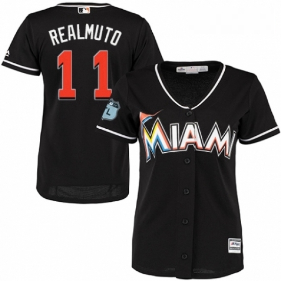 Womens Majestic Miami Marlins 11 J T Realmuto Authentic Black Alternate 2 Cool Base MLB Jersey Womens Majestic Miami Marlins 11 J T Realmuto Authentic Black Alternate 2 Cool Base MLB Jersey