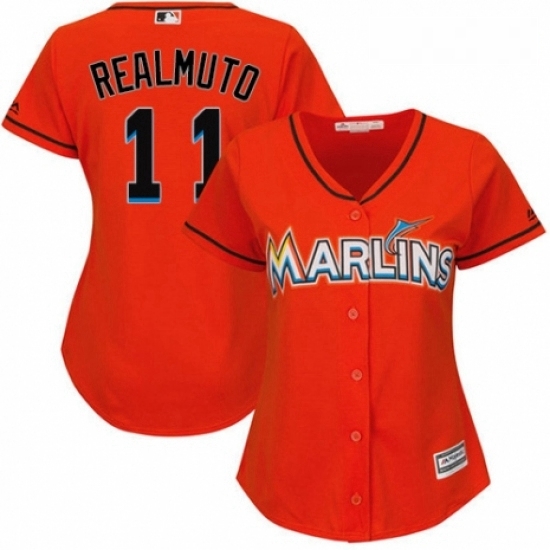 Womens Majestic Miami Marlins 11 J T Realmuto Replica Orange Alternate 1 Cool Base MLB Jersey Womens Majestic Miami Marlins 11 J T Realmuto Replica Orange Alternate 1 Cool Base MLB Jersey