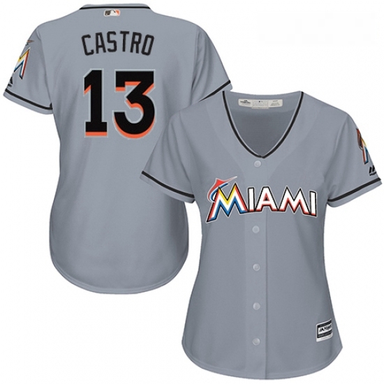 Womens Majestic Miami Marlins 13 Starlin Castro Authentic Grey Road Cool Base MLB Jersey Womens Majestic Miami Marlins 13 Starlin Castro Authentic Grey Road Cool Base MLB Jersey