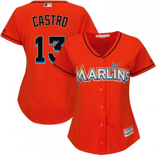 Womens Majestic Miami Marlins 13 Starlin Castro Replica Orange Alternate 1 Cool Base MLB Jersey Womens Majestic Miami Marlins 13 Starlin Castro Replica Orange Alternate 1 Cool Base MLB Jersey
