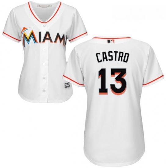 Womens Majestic Miami Marlins 13 Starlin Castro Replica White Home Cool Base MLB Jersey Womens Majestic Miami Marlins 13 Starlin Castro Replica White Home Cool Base MLB Jersey