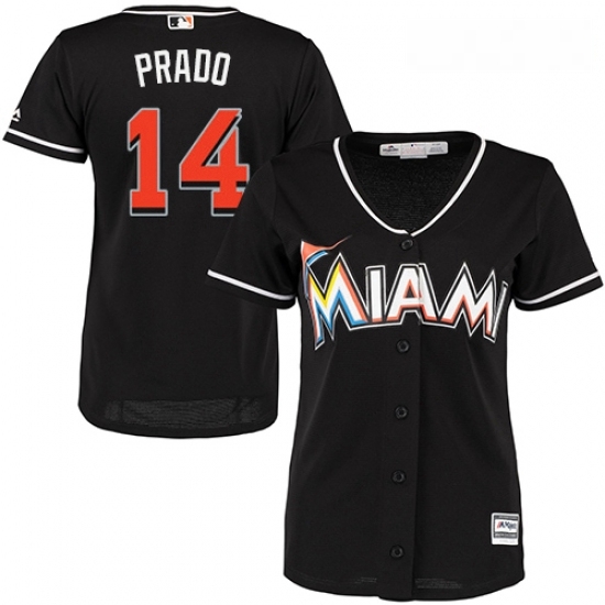 Womens Majestic Miami Marlins 14 Martin Prado Authentic Black Alternate 2 Cool Base MLB Jersey Womens Majestic Miami Marlins 14 Martin Prado Authentic Black Alternate 2 Cool Base MLB Jersey