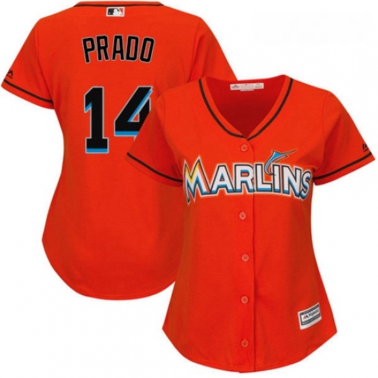 Womens Majestic Miami Marlins 14 Martin Prado Authentic Orange Alternate 1 Cool Base MLB Jersey Womens Majestic Miami Marlins 14 Martin Prado Authentic Orange Alternate 1 Cool Base MLB Jersey