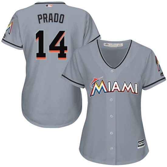 Womens Majestic Miami Marlins 14 Martin Prado Replica Grey Road Cool Base MLB Jersey Womens Majestic Miami Marlins 14 Martin Prado Replica Grey Road Cool Base MLB Jersey