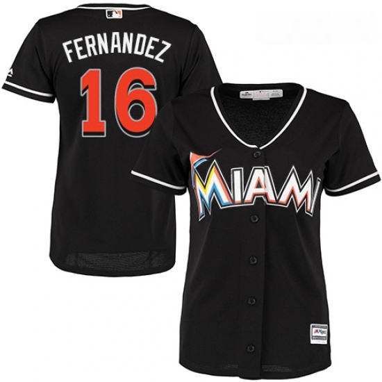 Womens Majestic Miami Marlins 16 Jose Fernandez Replica Black Alternate 2 Cool Base MLB Jersey Womens Majestic Miami Marlins 16 Jose Fernandez Replica Black Alternate 2 Cool Base MLB Jersey