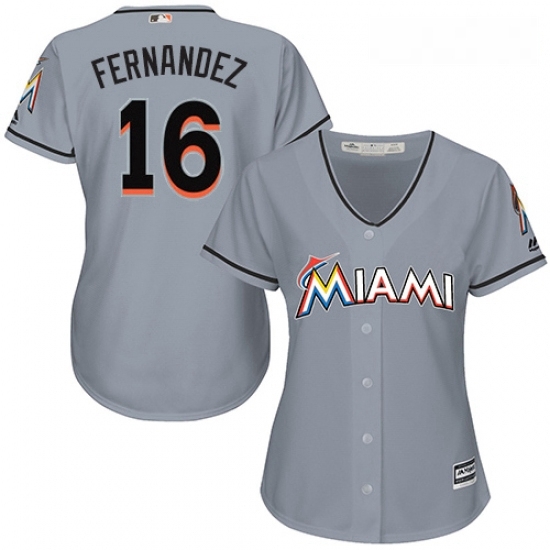 Womens Majestic Miami Marlins 16 Jose Fernandez Replica Grey Road Cool Base MLB Jersey Womens Majestic Miami Marlins 16 Jose Fernandez Replica Grey Road Cool Base MLB Jersey