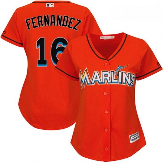 Womens Majestic Miami Marlins 16 Jose Fernandez Replica Orange Alternate 1 Cool Base MLB Jersey Womens Majestic Miami Marlins 16 Jose Fernandez Replica Orange Alternate 1 Cool Base MLB Jersey
