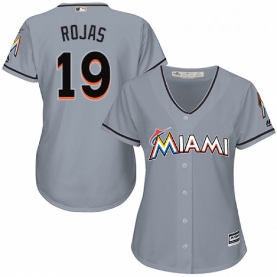 Womens Majestic Miami Marlins 19 Miguel Rojas Replica Grey Road Cool Base MLB Jersey Womens Majestic Miami Marlins 19 Miguel Rojas Replica Grey Road Cool Base MLB Jersey