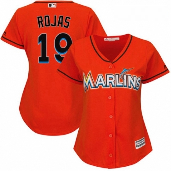 Womens Majestic Miami Marlins 19 Miguel Rojas Replica Orange Alternate 1 Cool Base MLB Jersey Womens Majestic Miami Marlins 19 Miguel Rojas Replica Orange Alternate 1 Cool Base MLB Jersey