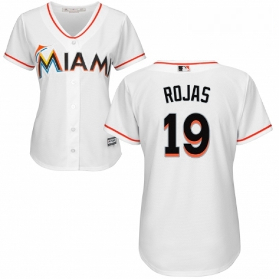Womens Majestic Miami Marlins 19 Miguel Rojas Replica White Home Cool Base MLB Jersey Womens Majestic Miami Marlins 19 Miguel Rojas Replica White Home Cool Base MLB Jersey