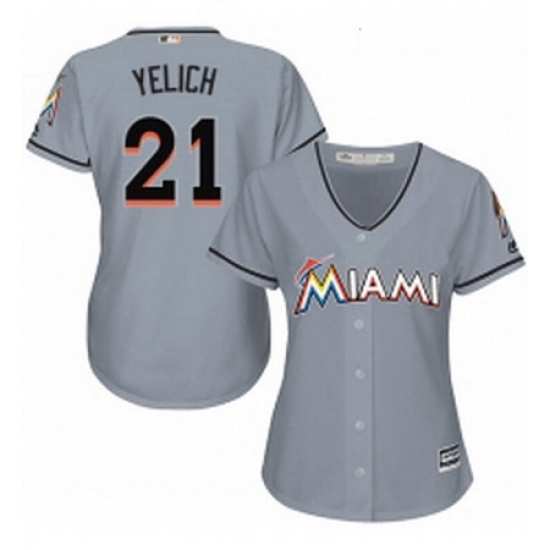 Womens Majestic Miami Marlins 21 Christian Yelich Authentic Grey Road Cool Base MLB Jersey Womens Majestic Miami Marlins 21 Christian Yelich Authentic Grey Road Cool Base MLB Jersey