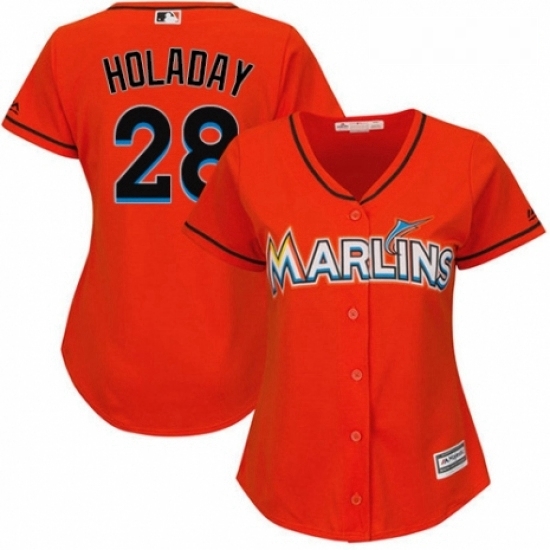 Womens Majestic Miami Marlins 28 Bryan Holaday Replica Orange Alternate 1 Cool Base MLB Jersey Womens Majestic Miami Marlins 28 Bryan Holaday Replica Orange Alternate 1 Cool Base MLB Jersey