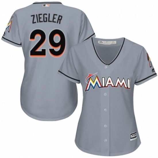 Womens Majestic Miami Marlins 29 Brad Ziegler Replica Grey Road Cool Base MLB Jersey Womens Majestic Miami Marlins 29 Brad Ziegler Replica Grey Road Cool Base MLB Jersey