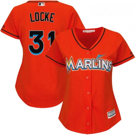 Womens Majestic Miami Marlins 31 Jeff Locke Authentic Orange Alternate 1 Cool Base MLB Jersey Womens Majestic Miami Marlins 31 Jeff Locke Authentic Orange Alternate 1 Cool Base MLB Jersey