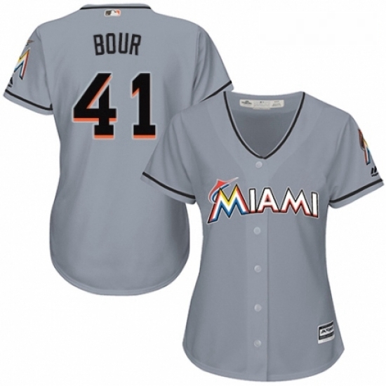 Womens Majestic Miami Marlins 41 Justin Bour Replica Grey Road Cool Base MLB Jersey Womens Majestic Miami Marlins 41 Justin Bour Replica Grey Road Cool Base MLB Jersey