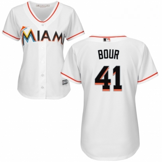 Womens Majestic Miami Marlins 41 Justin Bour Replica White Home Cool Base MLB Jersey Womens Majestic Miami Marlins 41 Justin Bour Replica White Home Cool Base MLB Jersey