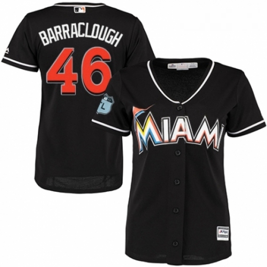 Womens Majestic Miami Marlins 46 Kyle Barraclough Authentic Black Alternate 2 Cool Base MLB Jersey Womens Majestic Miami Marlins 46 Kyle Barraclough Authentic Black Alternate 2 Cool Base MLB Jersey