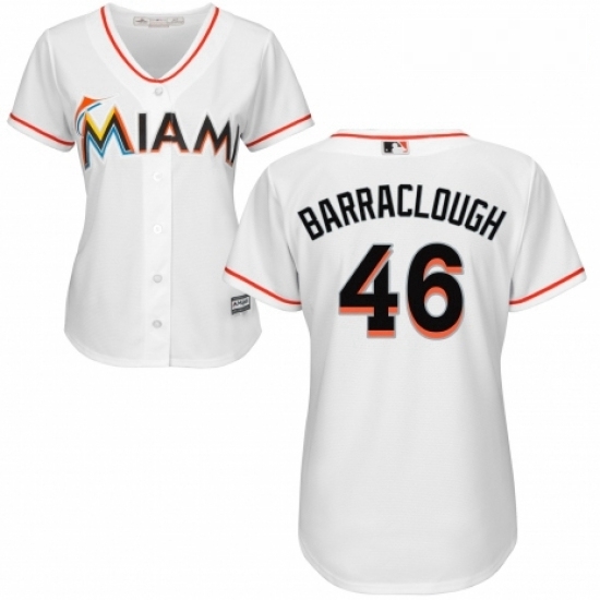 Womens Majestic Miami Marlins 46 Kyle Barraclough Replica White Home Cool Base MLB Jersey Womens Majestic Miami Marlins 46 Kyle Barraclough Replica White Home Cool Base MLB Jersey