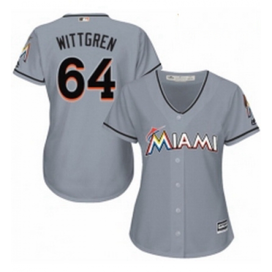 Womens Majestic Miami Marlins 64 Nick Wittgren Authentic Grey Road Cool Base MLB Jersey Womens Majestic Miami Marlins 64 Nick Wittgren Authentic Grey Road Cool Base MLB Jersey