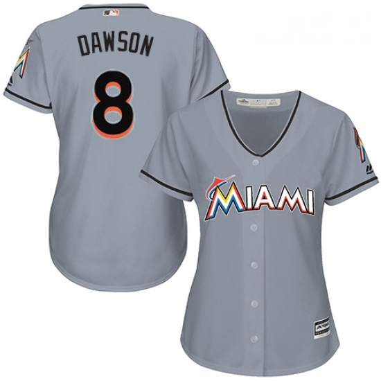 Womens Majestic Miami Marlins 8 Andre Dawson Replica Grey Road Cool Base MLB Jersey Womens Majestic Miami Marlins 8 Andre Dawson Replica Grey Road Cool Base MLB Jersey