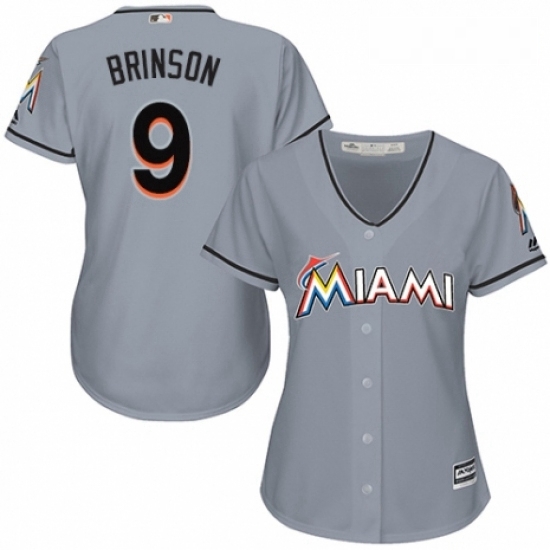 Womens Majestic Miami Marlins 9 Lewis Brinson Replica Grey Road Cool Base MLB Jersey Womens Majestic Miami Marlins 9 Lewis Brinson Replica Grey Road Cool Base MLB Jersey