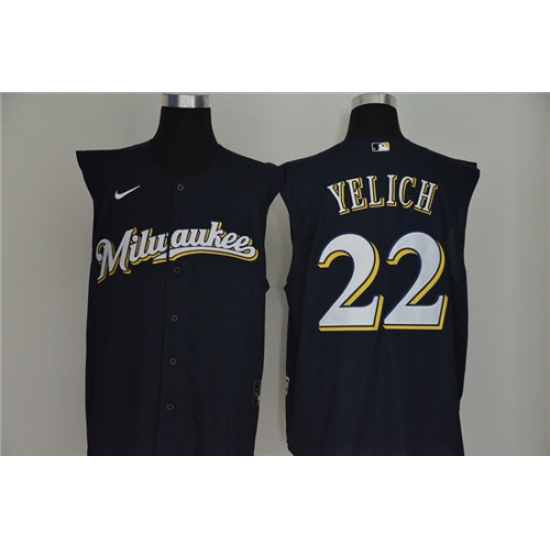 Brewers 22 Christian Yelich Navy Nike Cool Base Sleeveless Jersey Brewers 22 Christian Yelich Navy Nike Cool Base Sleeveless Jersey