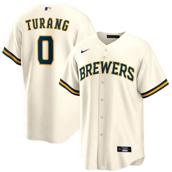 Men Milwaukee Brewers 0 Brice Turang Cream Cool Base Stitched Jersey Men Milwaukee Brewers 0 Brice Turang Cream Cool Base Stitched Jersey
