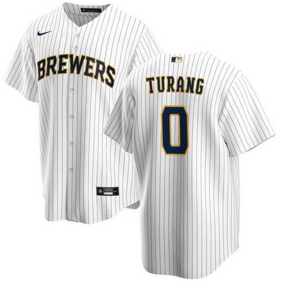 Men Milwaukee Brewers 0 Brice Turang White Cool Base Stitched Jersey Men Milwaukee Brewers 0 Brice Turang White Cool Base Stitched Jersey