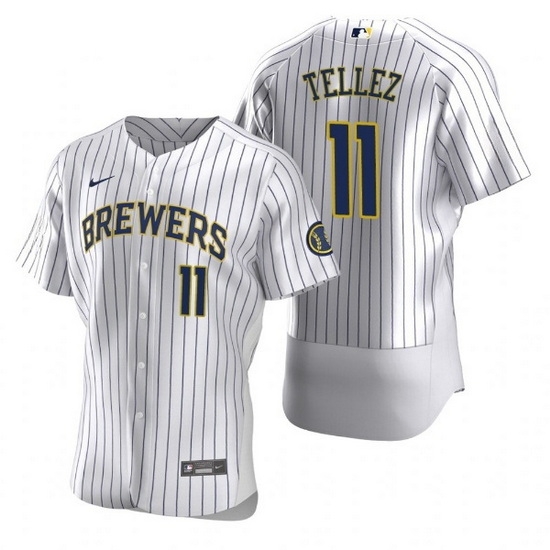 Men Milwaukee Brewers 11 Rowdy Tellez White Flex Base Stitched MLB Jerse Men Milwaukee Brewers 11 Rowdy Tellez White Flex Base Stitched MLB Jerse