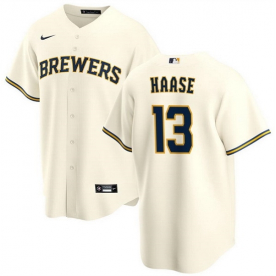 Men Milwaukee Brewers 13 Eric Haase Cream Cool Base Stitched Jersey Men Milwaukee Brewers 13 Eric Haase Cream Cool Base Stitched Jersey