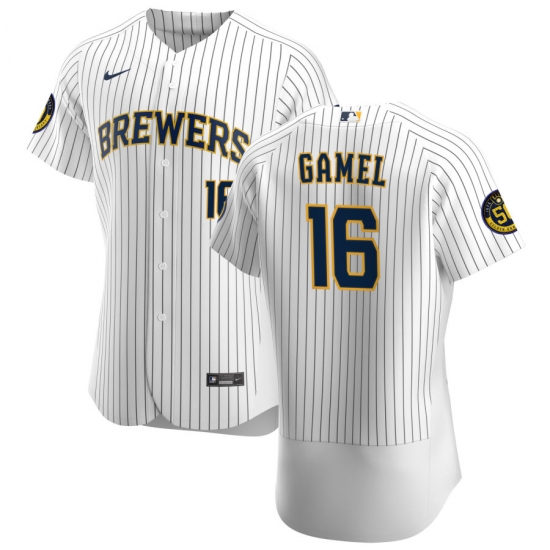 Men Milwaukee Brewers 16 Ben Gamel Men Nike White Home 2020 Flex Base Player MLB Jersey Men Milwaukee Brewers 16 Ben Gamel Men Nike White Home 2020 Flex Base Player MLB Jersey