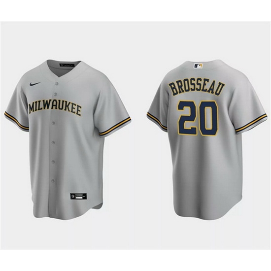 Men Milwaukee Brewers 20 Mike Brosseau Grey Cool Base Stitched Jersey Men Milwaukee Brewers 20 Mike Brosseau Grey Cool Base Stitched Jersey