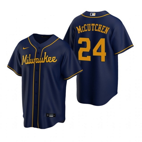 Men Milwaukee Brewers 24 Andrew McCutchen Navy Cool Base Stitched Jerse Men Milwaukee Brewers 24 Andrew McCutchen Navy Cool Base Stitched Jerse