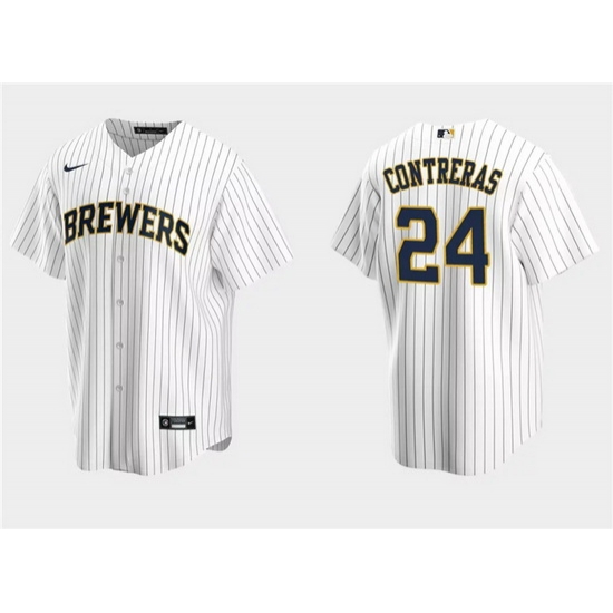 Men Milwaukee Brewers 24 William Contreras White Cool Base Stitched Jersey Men Milwaukee Brewers 24 William Contreras White Cool Base Stitched Jersey