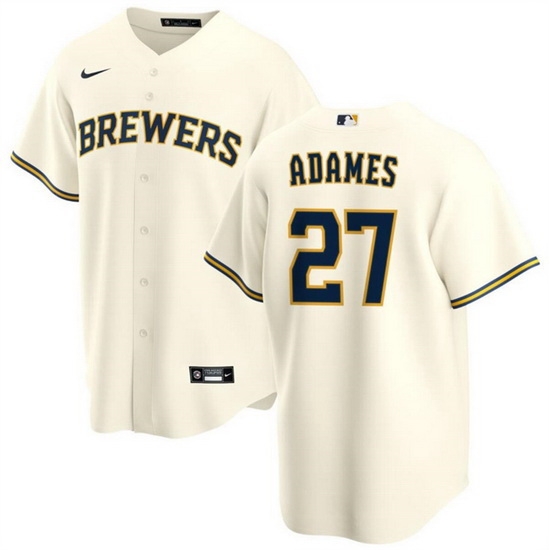 Men Milwaukee Brewers 27 Willy Adames Cream Cool Base Stitched Baseball Jersey Men Milwaukee Brewers 27 Willy Adames Cream Cool Base Stitched Baseball Jersey