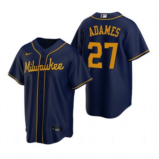 Men Milwaukee Brewers 27 Willy Adames Navy Cool Base Stitched jersey Men Milwaukee Brewers 27 Willy Adames Navy Cool Base Stitched jersey